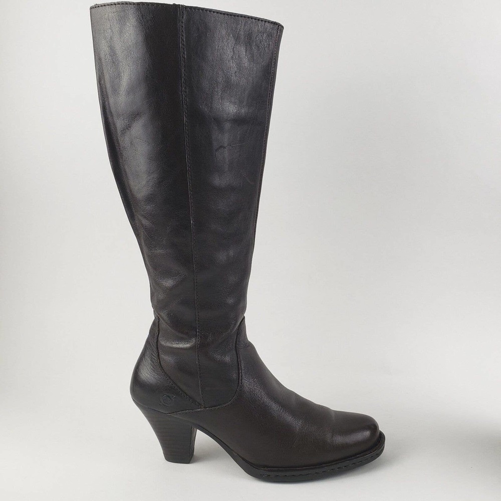 Born W6424 Womens Dark Brown Leather Zip Knee High side Zip Boots Size 6.5/37